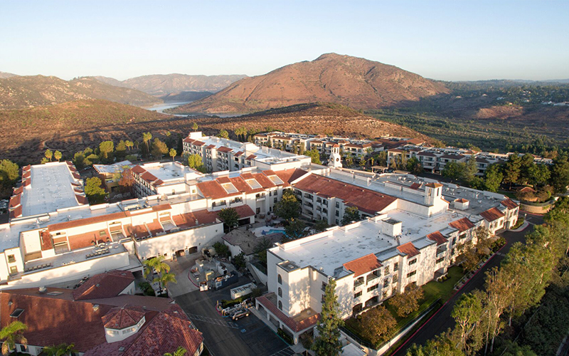 an aerial view of Casa de las Campanas senior living community