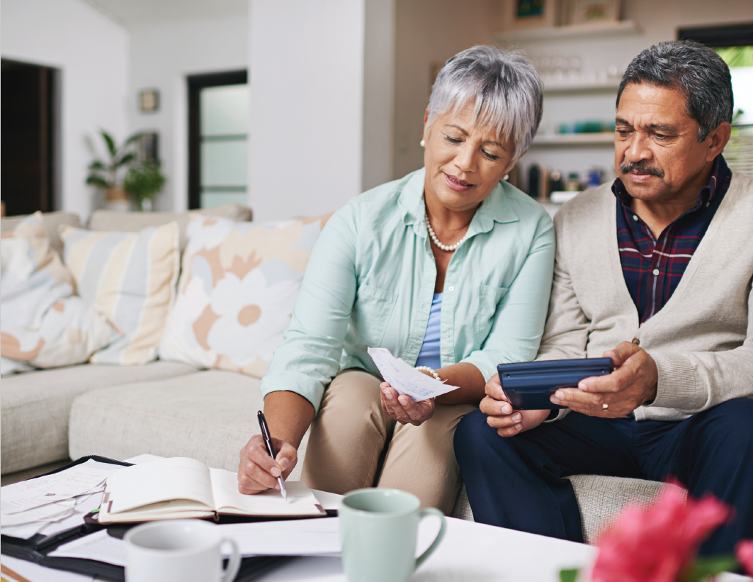 senior couple determining retirement financials